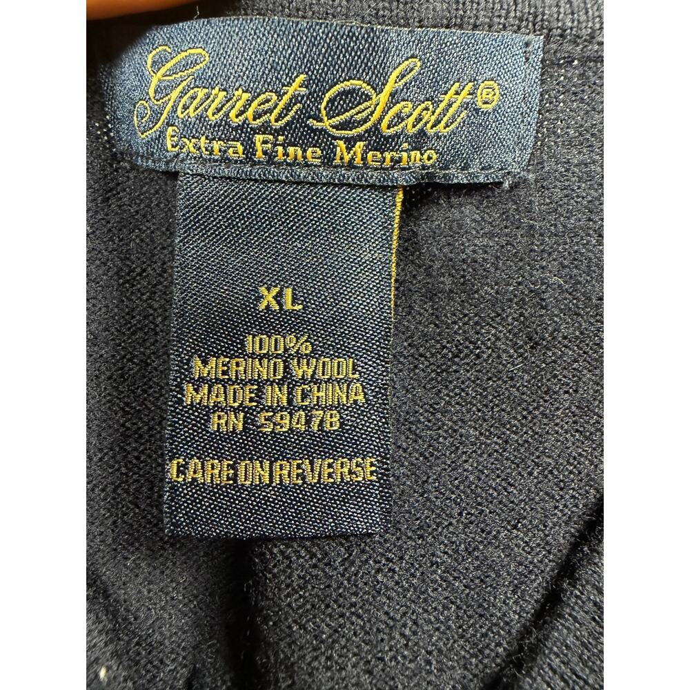 Garret Scott XL 100% Merino Wool V Neck Sweater Navy Blue Extra Fine Mens - Picture 4 of 6